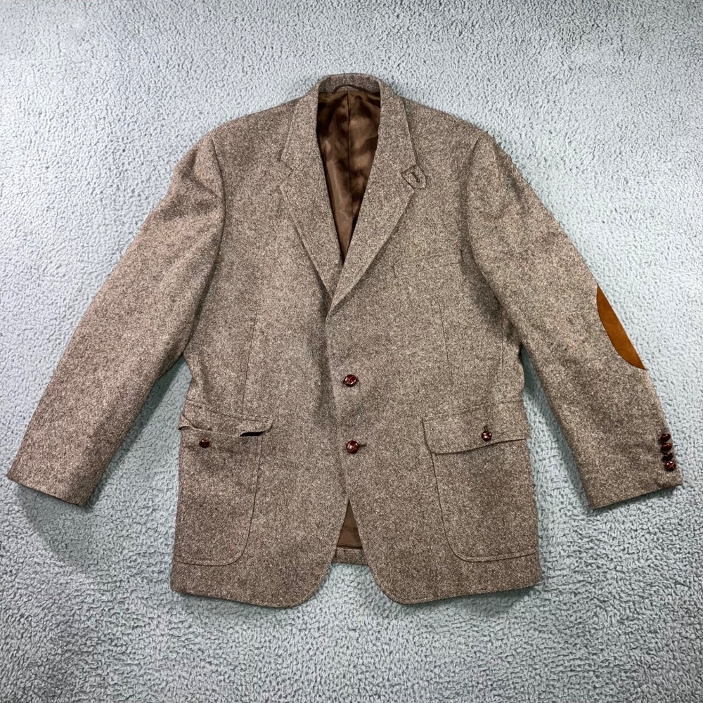 Garrison Park Tweed Blazer Men 44 Elbow Patch Two Button Sports Coat Made In USA - Picture 2 of 11